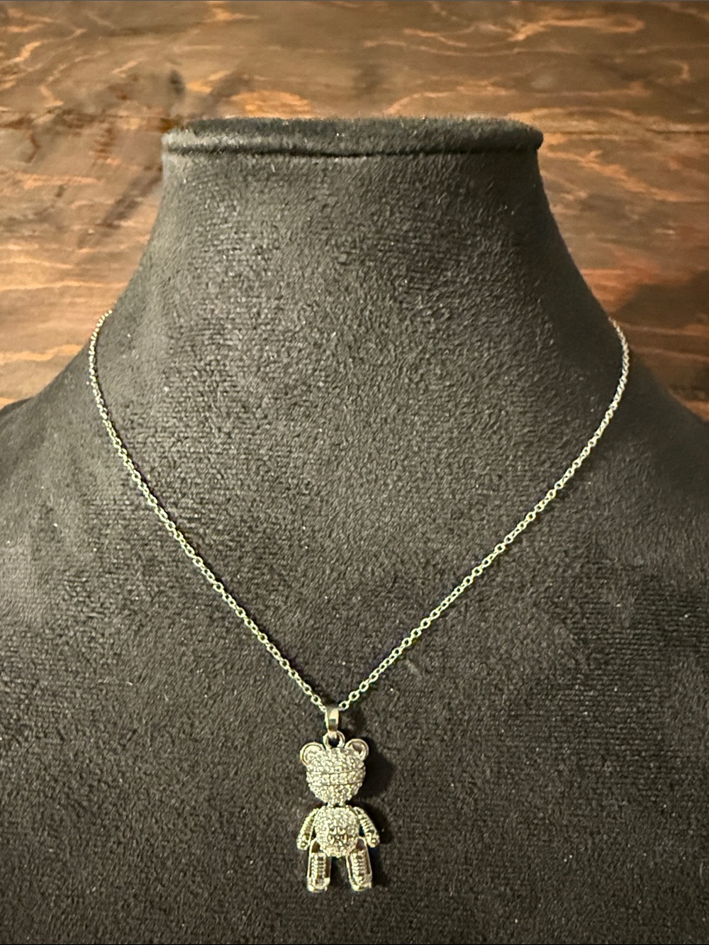 Silver Teddy Pendant Necklace in Silver Stainless Steel
